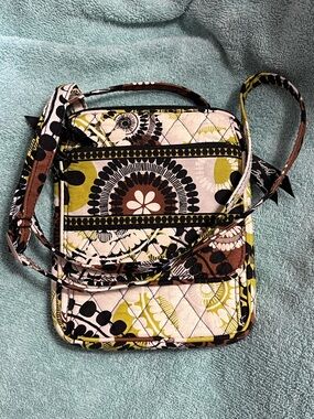 Vera Bradley Quilted Floral Crossbody in Olive Green, Brown, Black